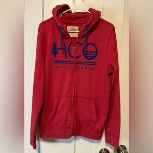 Hollister Men’s Red Blue Zip Up Hoodie Jacket Size Medium Y2K Vintage Style